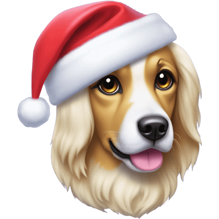 Lisa frank Christmas dog with Santa hat emoji