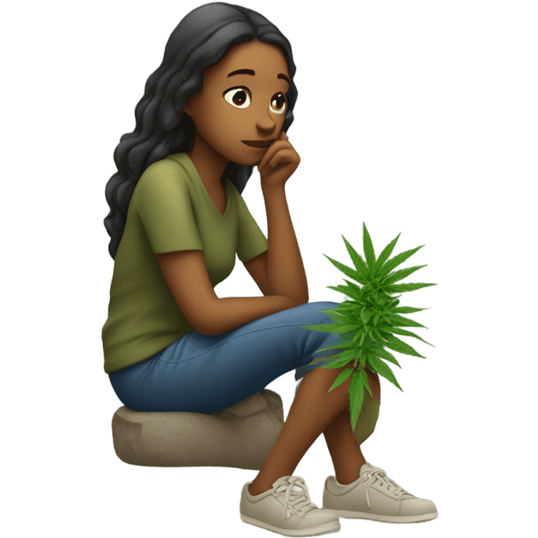 lonely girl with her weed emoji