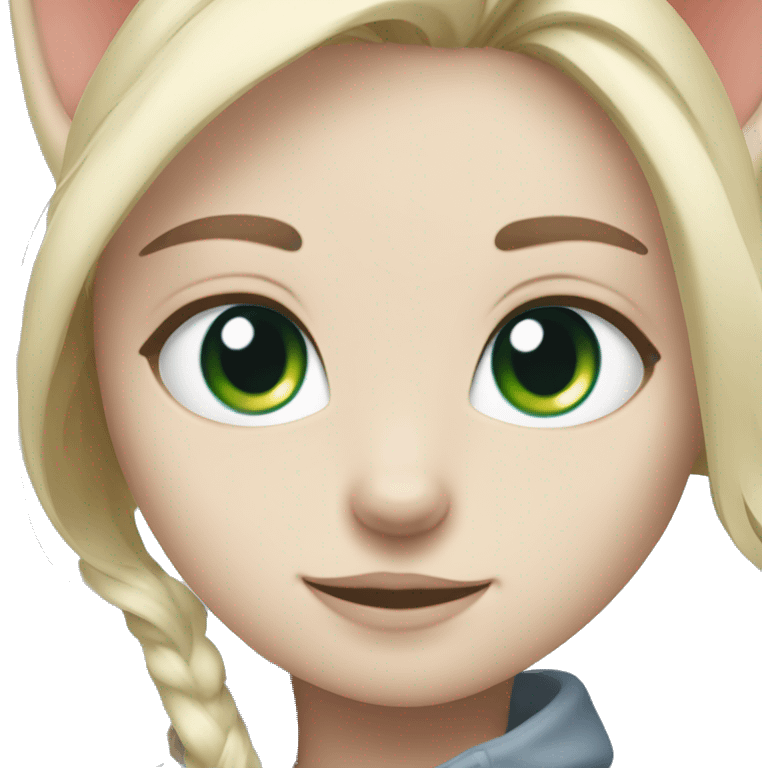 blue eyes grey kitten and green eyes blonde girl are friends emoji