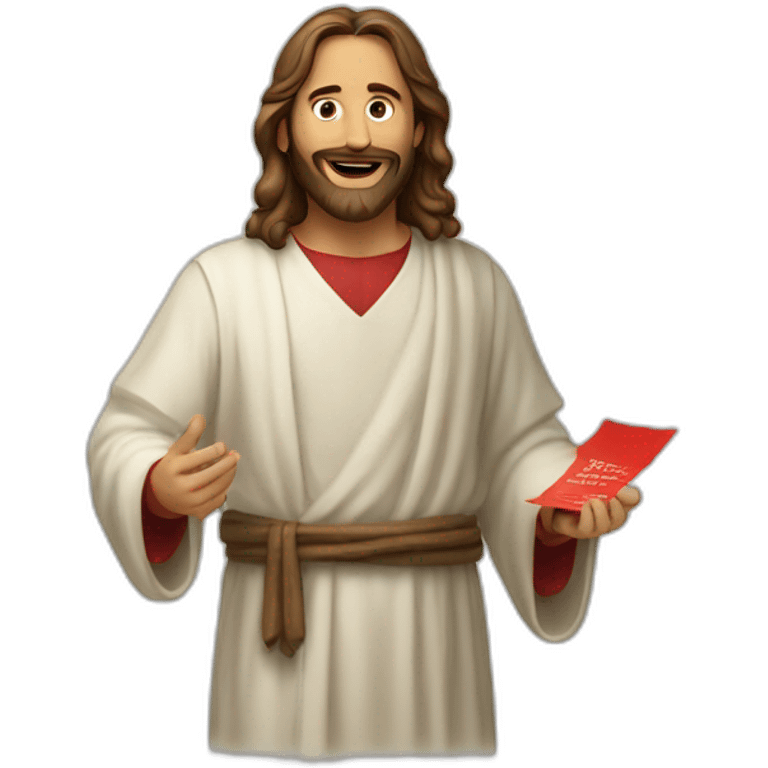 Jesuschrist giving out red flyers emoji