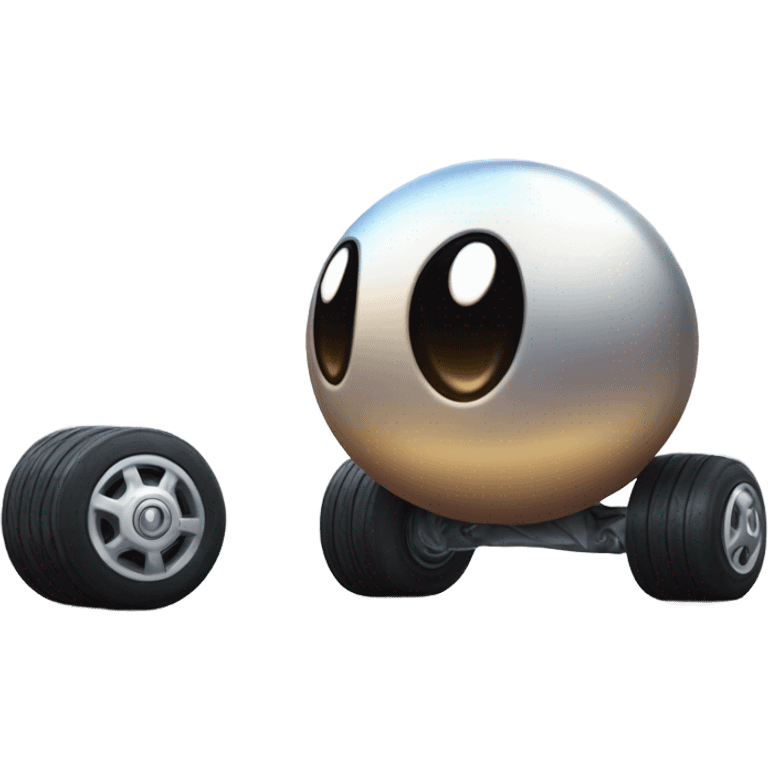 Metal cute black eyes Kirby ball driving on 4 car wheels emoji