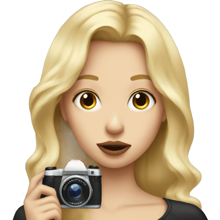 Blonde hair girl with big lips and photo camera  emoji