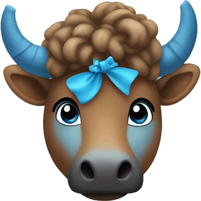 A blue gradient dung with a sky blue bow on its head. emoji