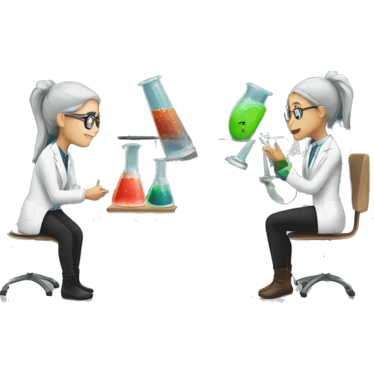 scientists discussing by the window two girls with a beaker emoji