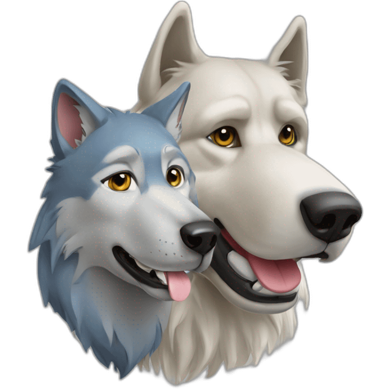 Un Loup qui fait un câlin avec un chien emoji