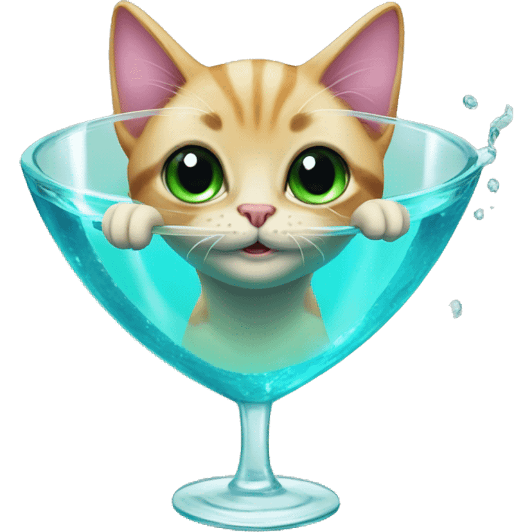 Mermaid cat inside martini glass emoji