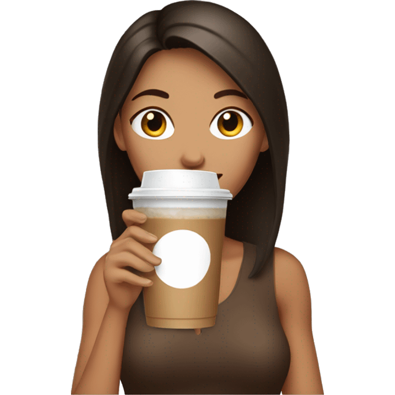 Brunette woman with iced coffee emoji