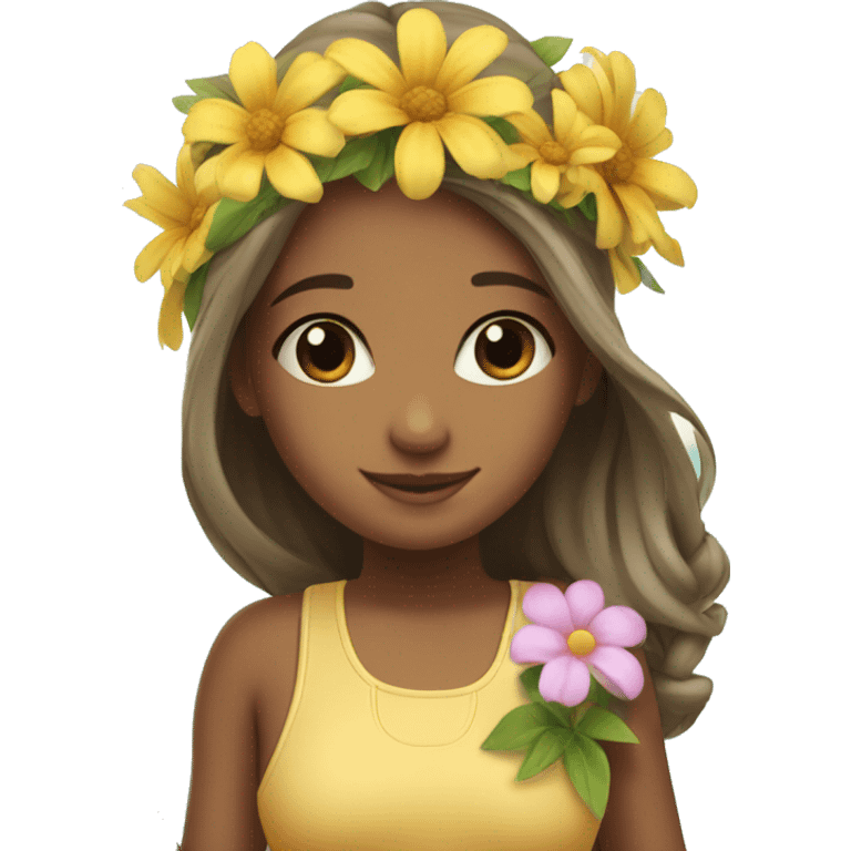 cute paddle boarding girl, with flower in her hair emoji