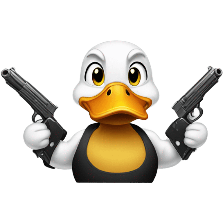 Duck has muscles with a gun emoji