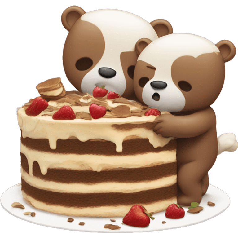 Two Bears eats tiramisu  and falls in love emoji