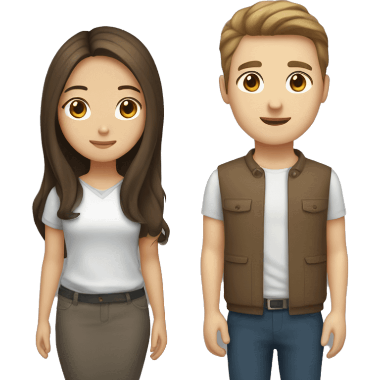 brown haired asian girl with straight hair and brown haired white guy with wavy hair emoji