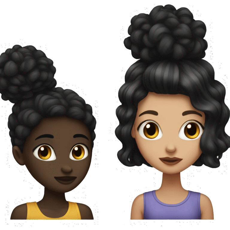 A white girl with black street hair kissing a black girl with black hair emoji