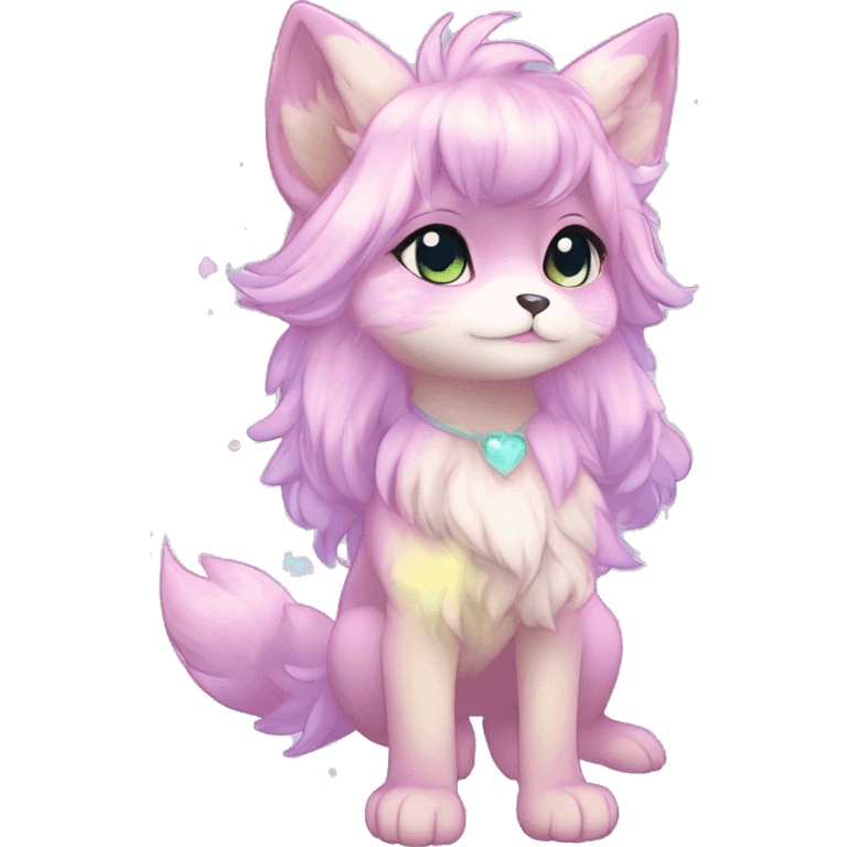 Anthro Cute Fluffy Gorgeous Petite Shiny Colorful Pastel Glitter Sparkle Stars Anime Chibi Fantasy-Animal-Fakémon-Pokémon-Hybrid Fur Sona Aesthetic Trending Style Full Body emoji