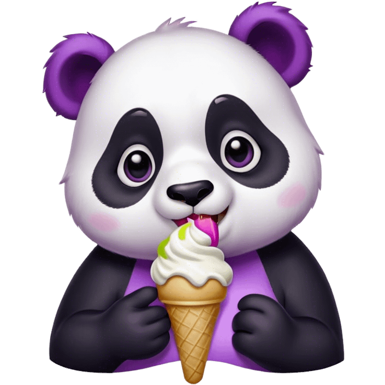 Panda with violett Hair eating ice cream emoji