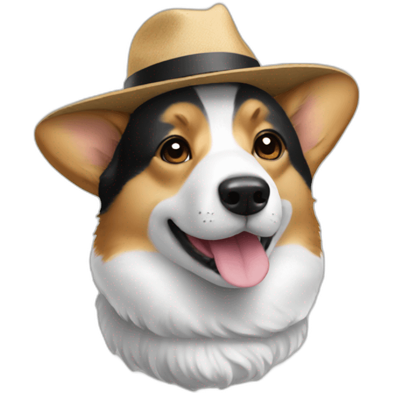 black and white corgi wearing a hat emoji