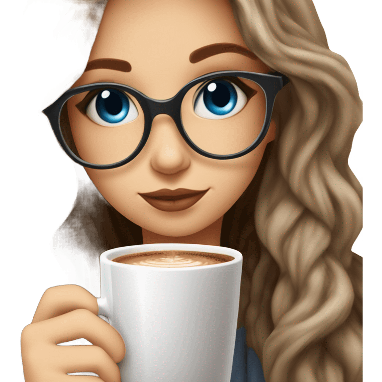 Balayage hair Girl drinking coffee, with a cozy blanket wearing glasses with blue eyes photo beautiful  emoji