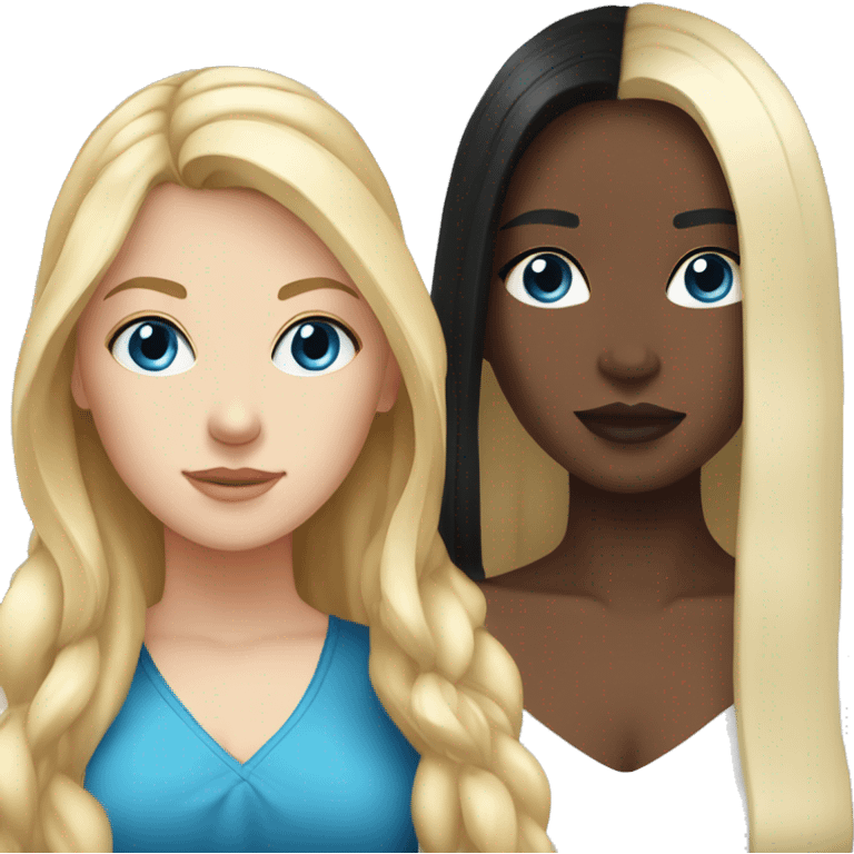 White girl, long blonde hair with blue eyes and  Colombian girl, black hair  emoji