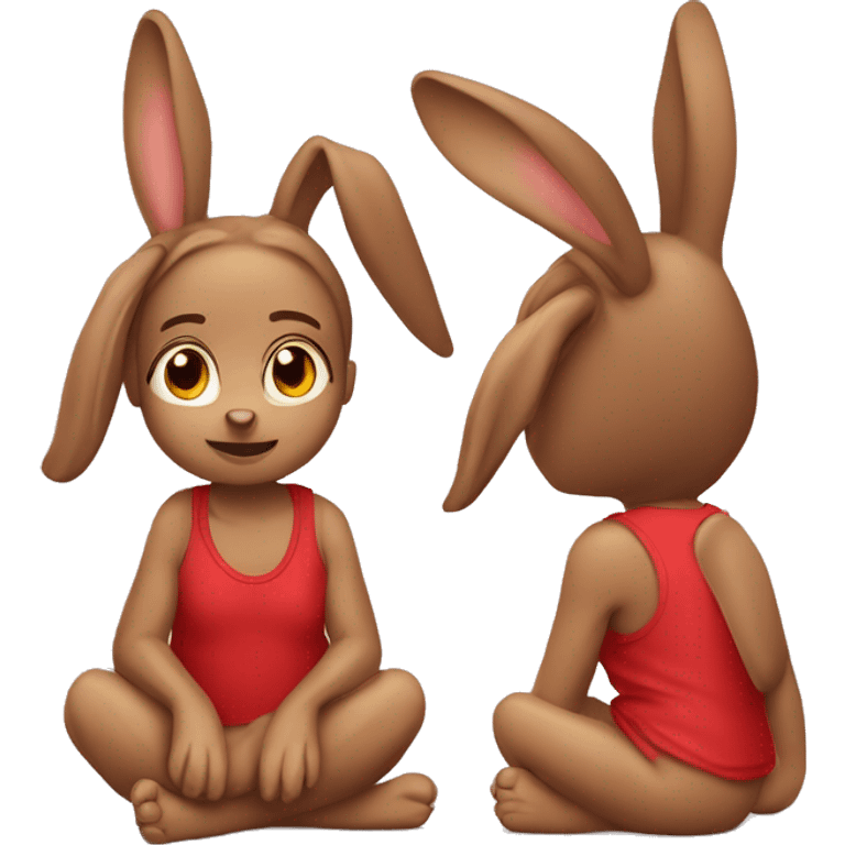 Cute brown floppy downward ears rabbit girl  wearing red tshirt sitting  emoji