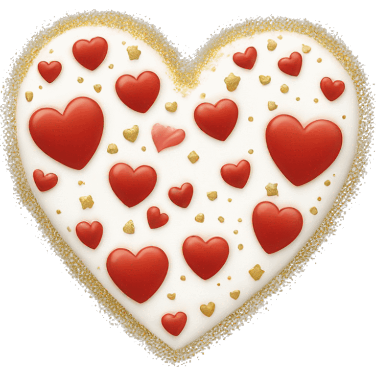 White and red heart with gold sparkles all over and around it emoji