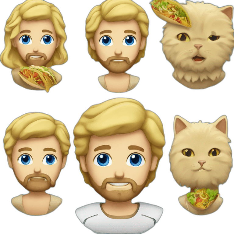 Blond man beard blue eyes with a cat and tacos emoji