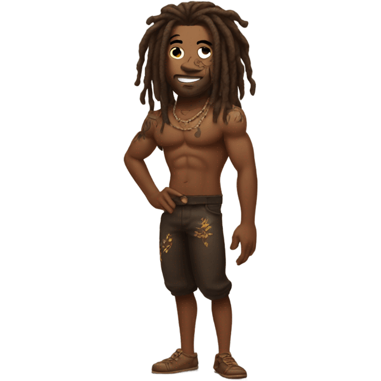 Flexing brown with tattoos and dreadlocks  emoji