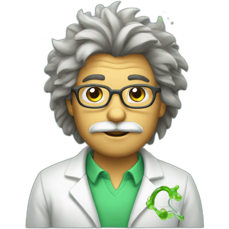 a cat scientist with shaggy hair who blew up a green test tube. emoji