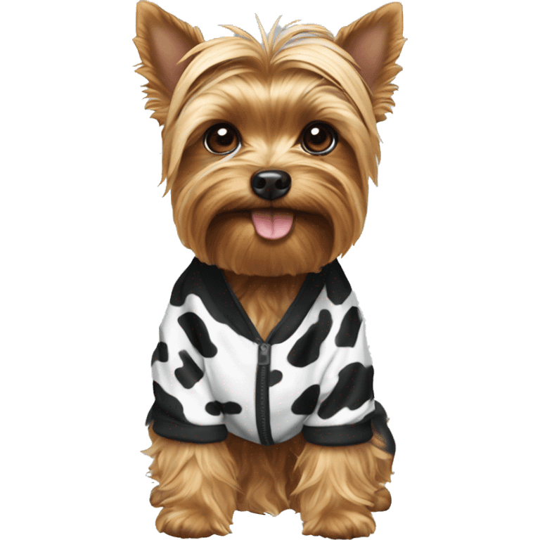 Yorkie With a cow onesie emoji