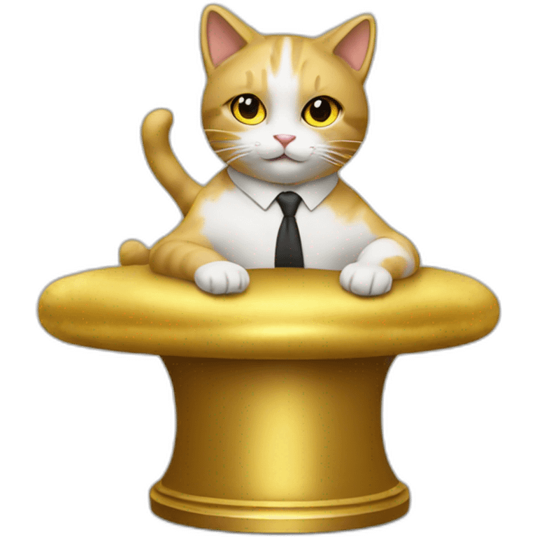 cat secretary sitting on top of the gold cloud emoji