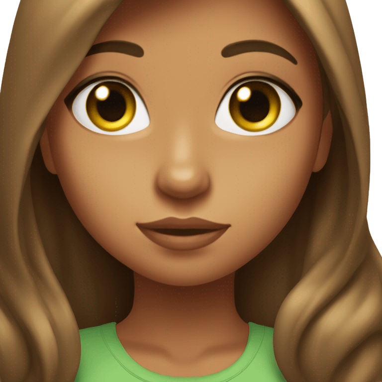 Girl with green eyes, tanned caramel skin, long brunette hair, small waist emoji