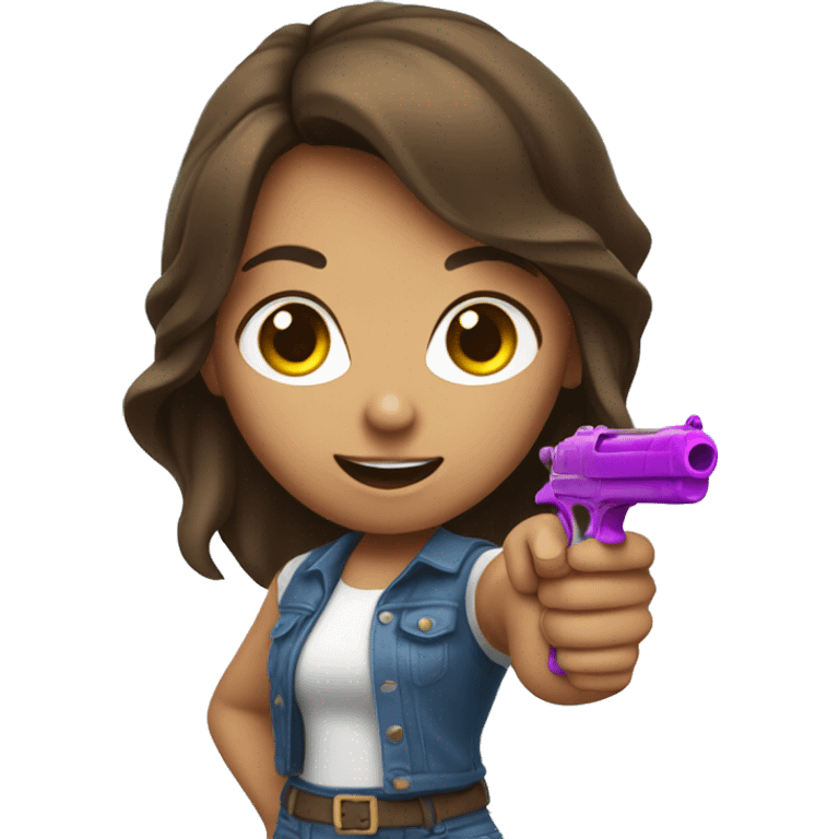 Brown hair girl pointing water gun at camera  emoji