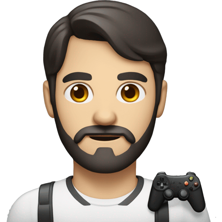 dark hair dark eye man with short mustache holding game controller emoji