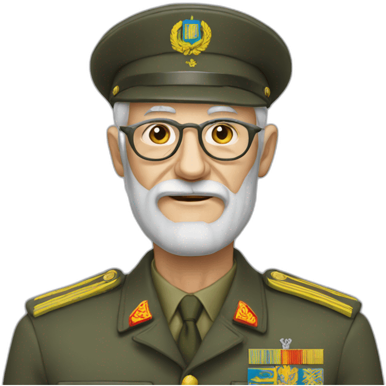 An elderly soldier of the Ukrainian army with glasses and a gray beard. emoji