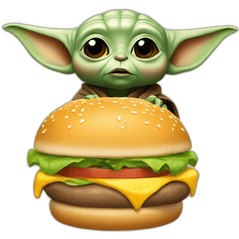 Bébé Yoda qui mange un burger emoji