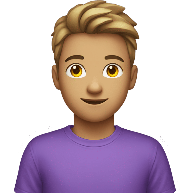 A teenager boy  fair in colour wearing purple t shirt saying good fortune  emoji