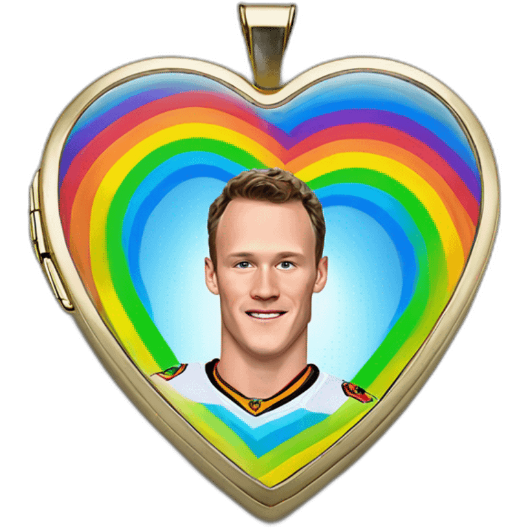 Jonathan Toews inside a rainbow locket heart emoji