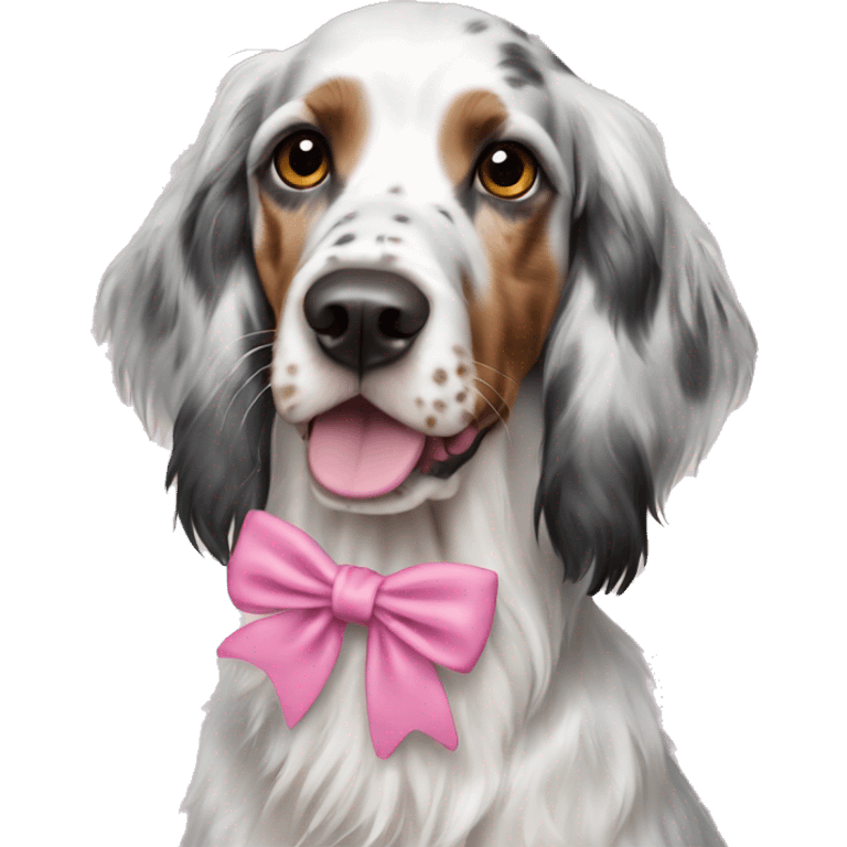 English setter wearing a pink bow emoji