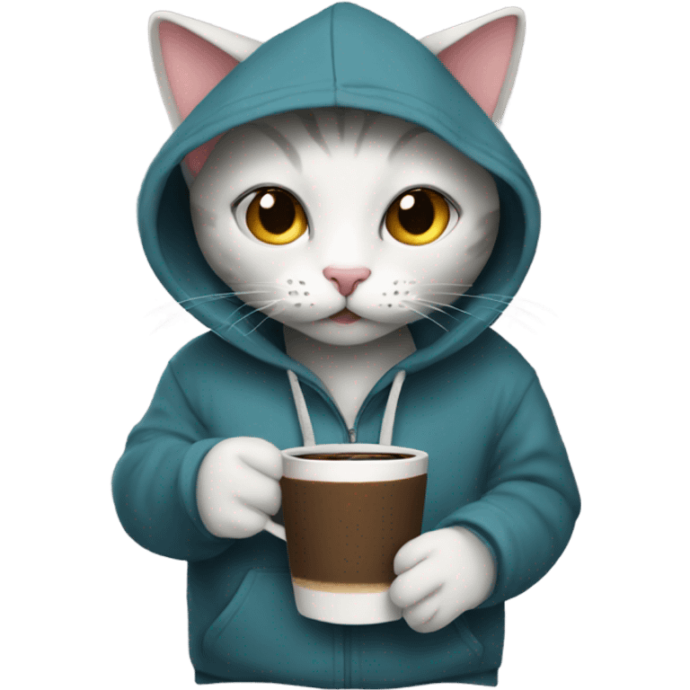 Cat in hoodie drinking coffee  emoji