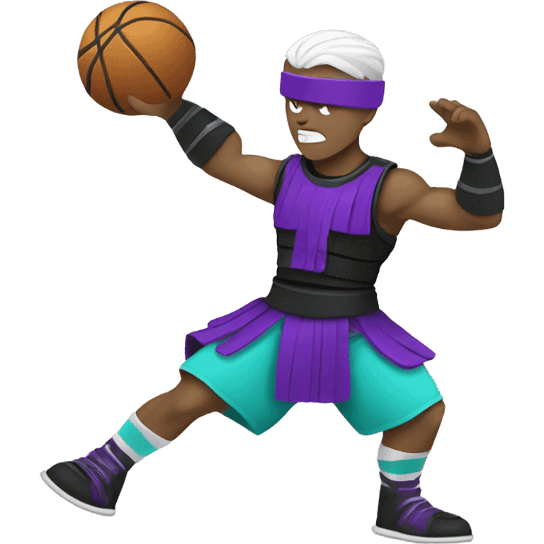 White color skin Gladiator playing basketball wearing black Aqua purple emoji