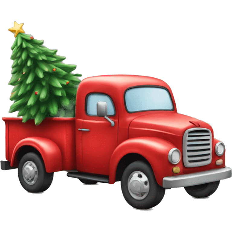 a little red truck hauling a christmas tree emoji