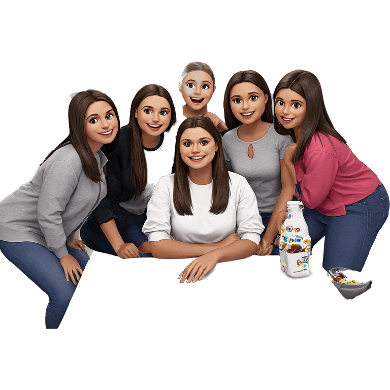 five cheerful girls at table emoji