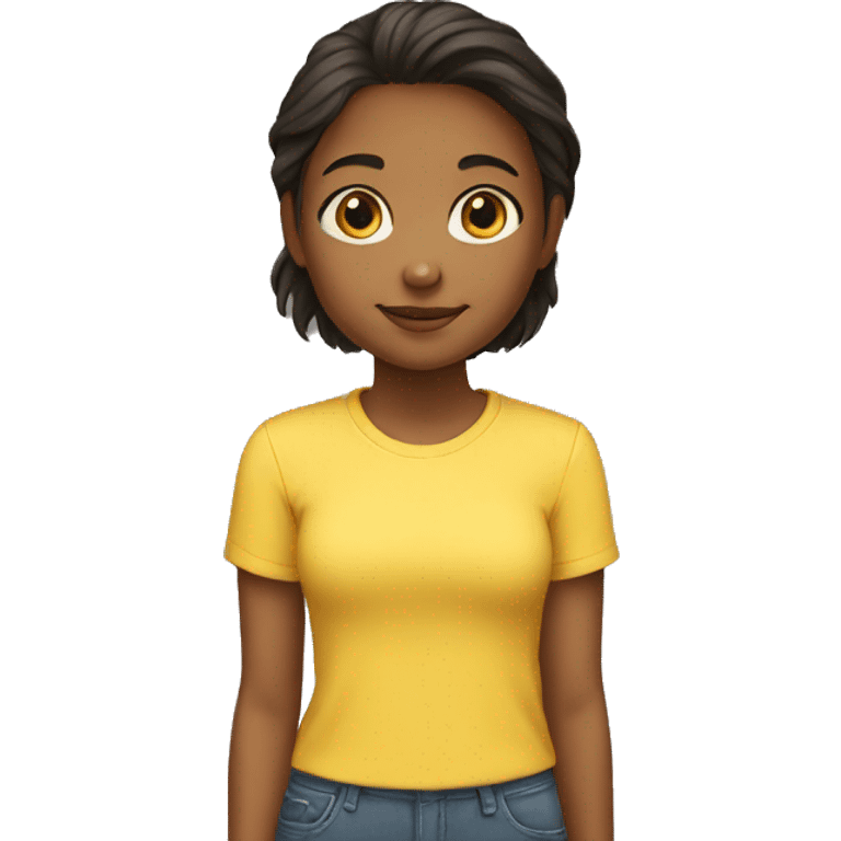 short girl wearing yellow shirt named laina emoji