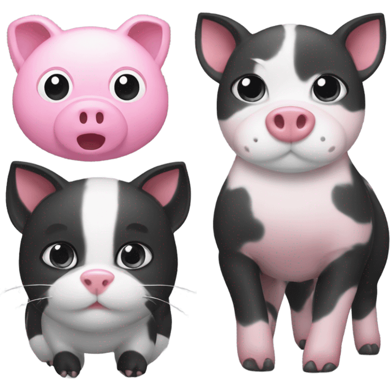 big black and pink pig with a grey and white cat emoji