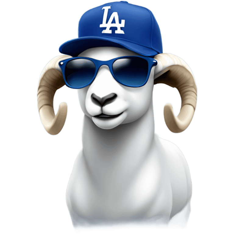 A ram wearing sunglasses and wearing an la dodgers fitted hat  emoji