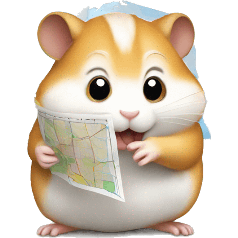 hamster with a map in his paws looking for healthy food emoji