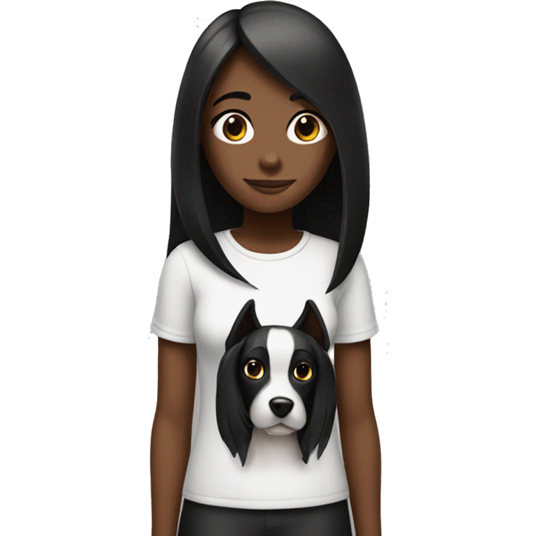 A girl with straight hair with a black dog with white breasts emoji