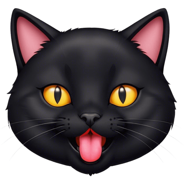 A black cat with tongue out emoji