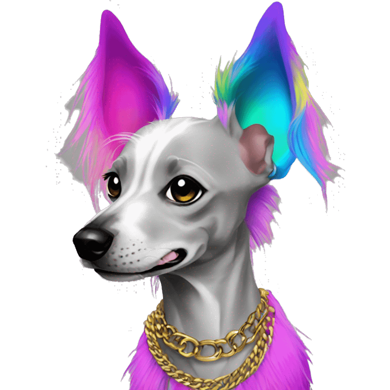 Punk Chinese crested dog neon rainbow hair gold chain punk piercings tattoos punk ear piercings emoji