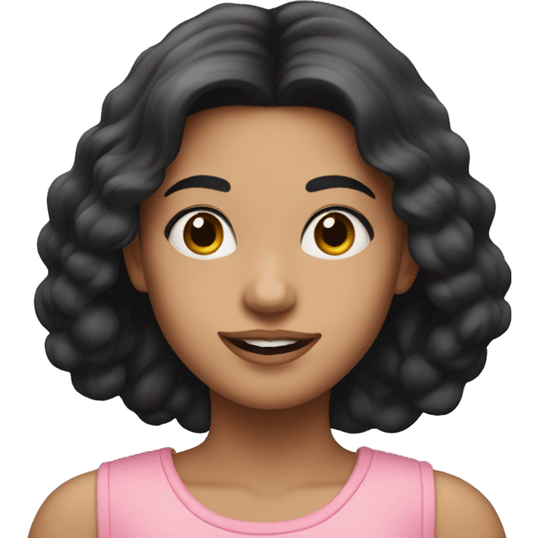 a fair girl with long black hair wearing pink top  emoji