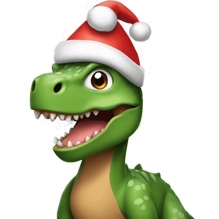 Dinosaur wearing a Christmas hat emoji