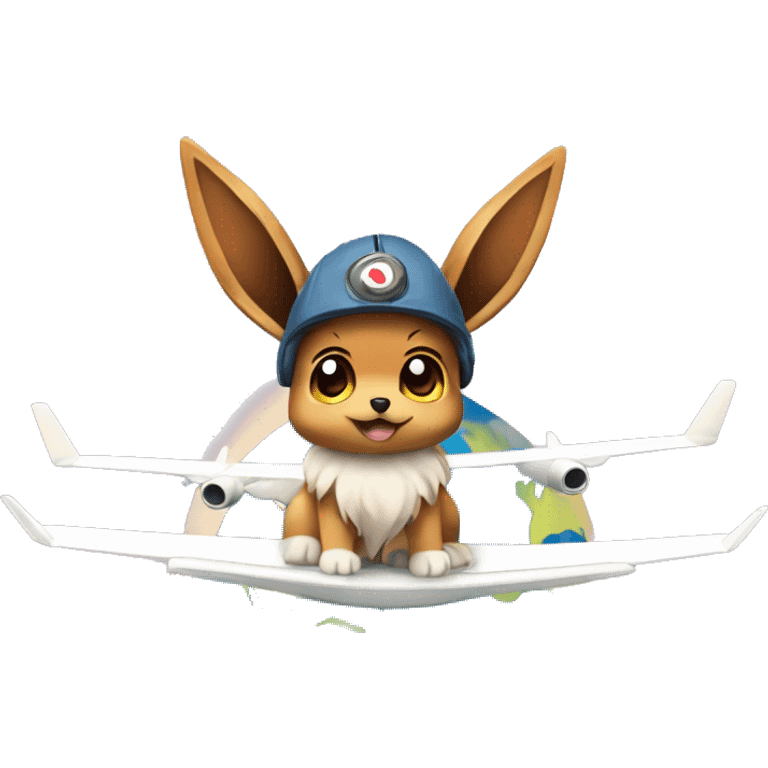 Eevee on top of the World with Airplane  emoji